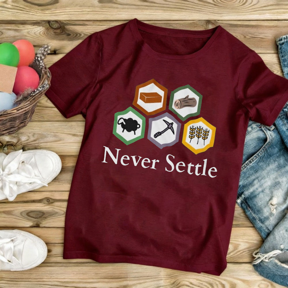 Never Settle Catan Shirt Vinta - Board Game Catan 评论和价格